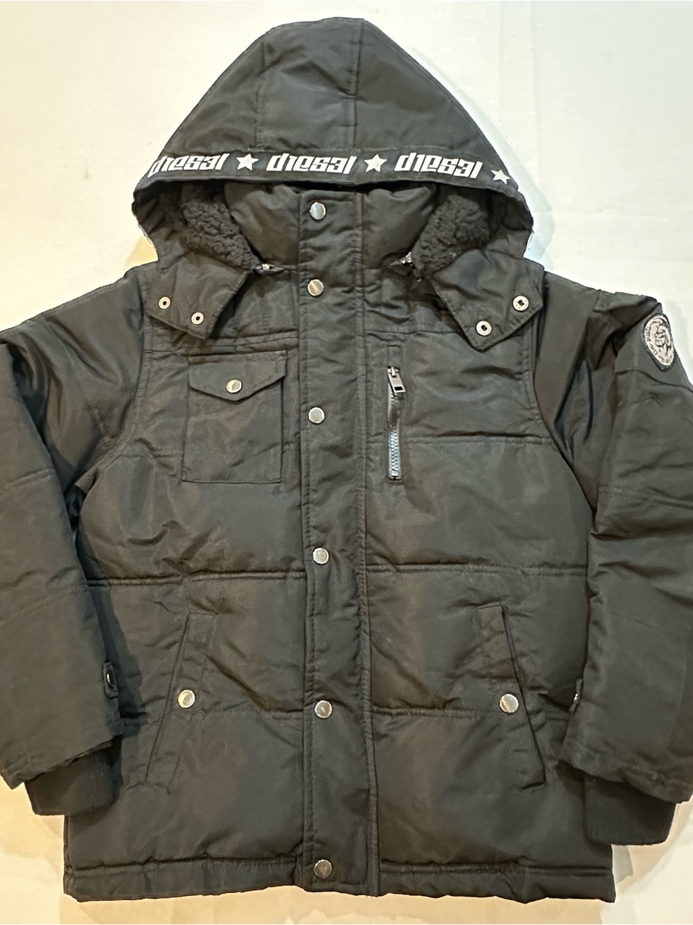 Diesel Boys Black Hooded Puffer Parka 10/12